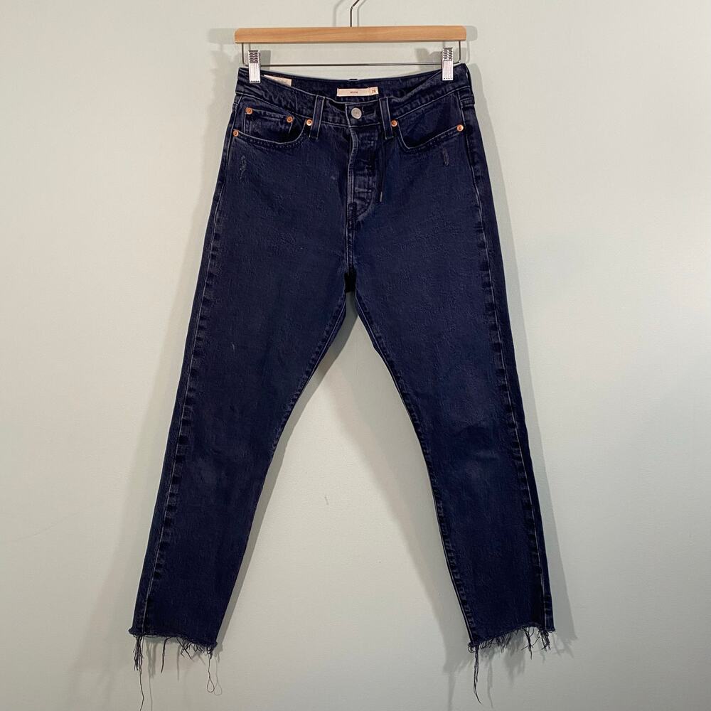 Levi's Women Dark Blue Button Fly Distressed Wedgie Skinny Ankle Jeans Size 28